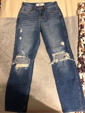 Hollister Distressed Medium Blue Straight-Leg Jeans
